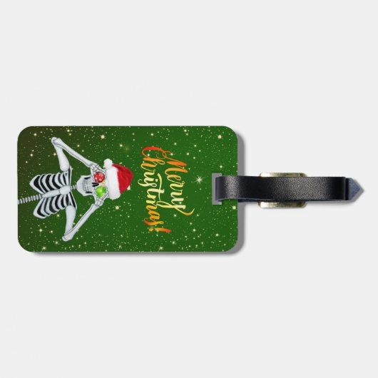 クリスマスおもしろいスケルトンハットオーナメントグリーン金ゴールド ラゲッジタグ (裏面横)