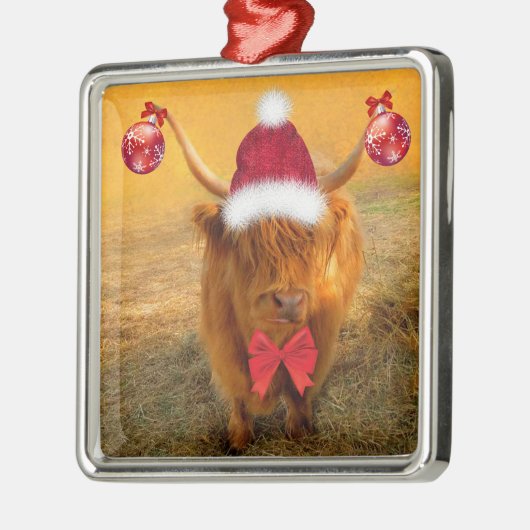 クリスマスおもしろいスコティッシュハイランドステア メタルオーナメント (左)
