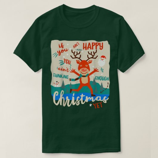 クリスマスおもしろいスピリットを手に入れたトナカイ Tシャツ (デザイン正面)