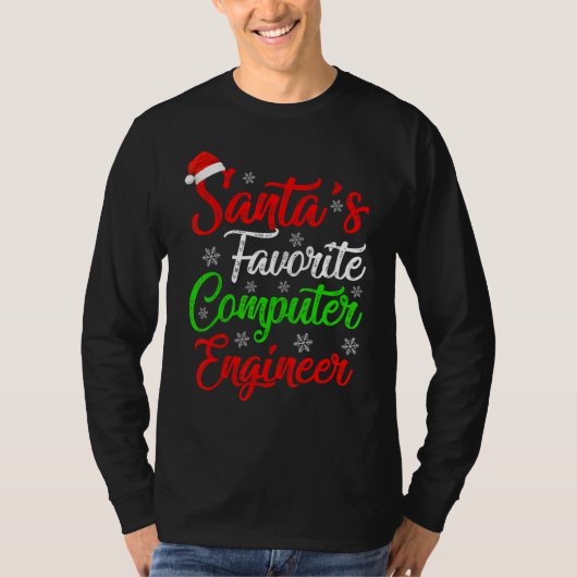 クリスマスおもしろいズSantaのコンピュータお気に入りのエンジニアChri Tシャツ (正面)