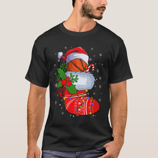 クリスマスおもしろいソックスのバスケSanta Baskba Tシャツ (正面)
