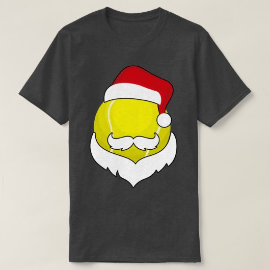 クリスマスおもしろいテニスサンタハットひげ Tシャツ (デザイン正面)