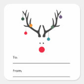 クリスマスおもしろいトナカイ白い黒 スクエアシール (正面)