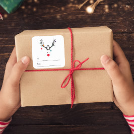 クリスマスおもしろいトナカイ白い黒 スクエアシール