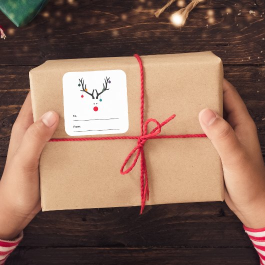 クリスマスおもしろいトナカイ白い黒 スクエアシール