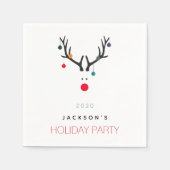 クリスマスおもしろいトナカイ白赤モノグラム スタンダードカクテルナプキン (正面)