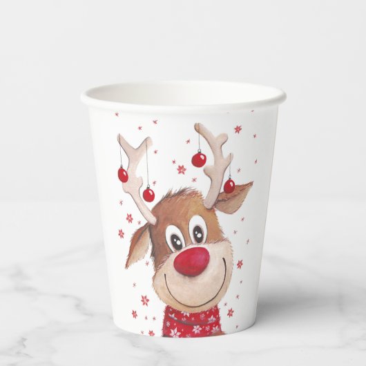 クリスマスおもしろいトナカイ赤オーナメント 紙コップ (裏面)
