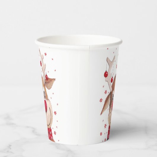 クリスマスおもしろいトナカイ赤オーナメント 紙コップ (右)