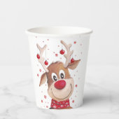 クリスマスおもしろいトナカイ赤オーナメント 紙コップ (正面)