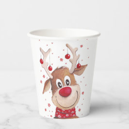 クリスマスおもしろいトナカイ赤オーナメント 紙コップ