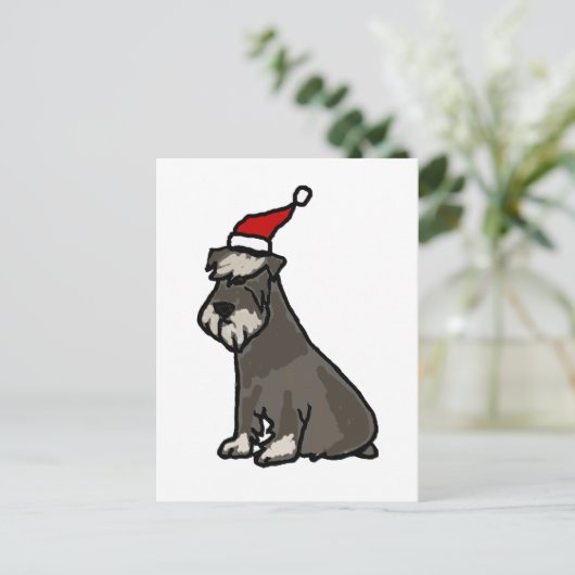 クリスマスおもしろいハットのシュナウザー シーズンポストカード (スタンド正面)