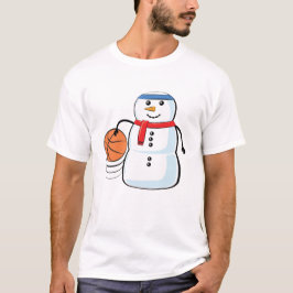 クリスマスおもしろいバスケットボール雪だるま Tシャツ