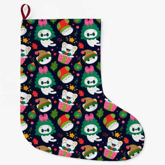 クリスマスおもしろいパターン ラージクリスマスストッキング (正面)