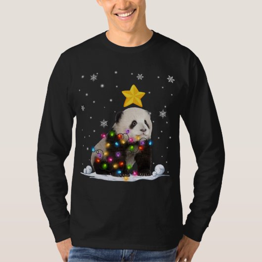 クリスマスおもしろいパンダクマ動物愛好きクリスマスツリー Tシャツ (正面)