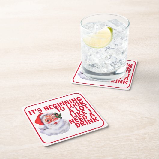クリスマスおもしろいパーティーサンタクロースの飲み声 スクエアペーパーコースター (インサイチュ)