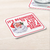 クリスマスおもしろいパーティーサンタクロースの飲み声 スクエアペーパーコースター (アングル)