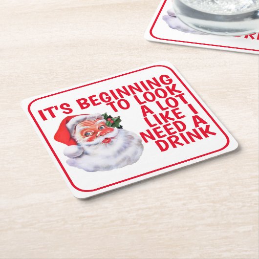 クリスマスおもしろいパーティーサンタクロースの飲み声 スクエアペーパーコースター (アングル)