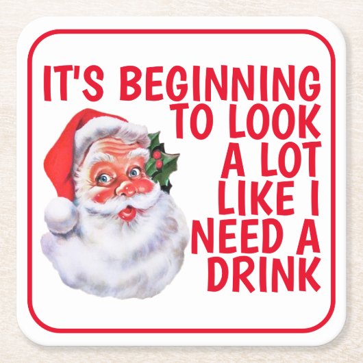 クリスマスおもしろいパーティーサンタクロースの飲み声 スクエアペーパーコースター (正面)