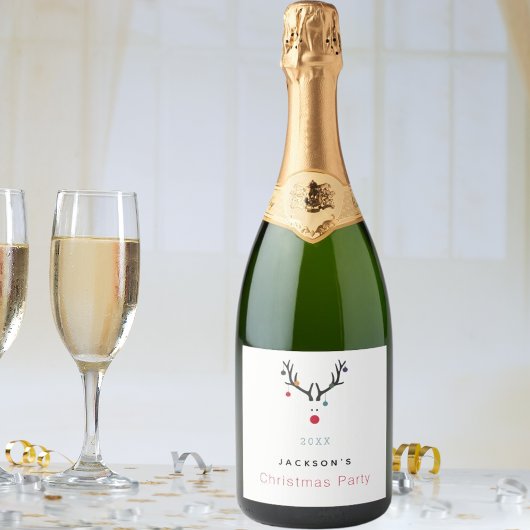 クリスマスおもしろいパーティートナカイ白かわいい スパークリングワインラベル
