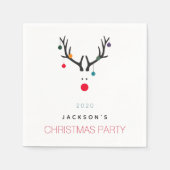 クリスマスおもしろいパーティートナカイ白赤系 スタンダードカクテルナプキン (正面)