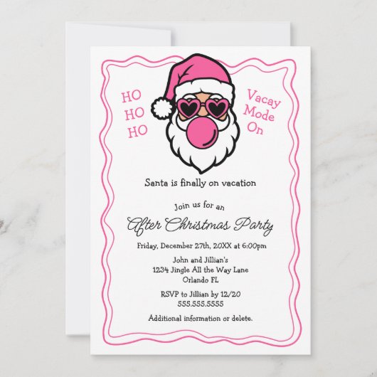 クリスマスおもしろいパーティー後のピンクサンタバブルガム 招待状 (正面)