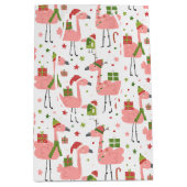 クリスマスおもしろいピンクフラミンゴ ミディアムペーパーバッグ (正面)