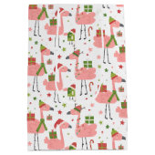 クリスマスおもしろいピンクフラミンゴ ミディアムペーパーバッグ (裏面)