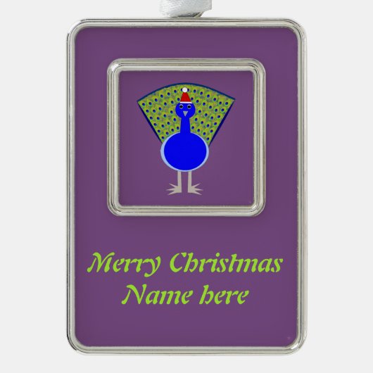 クリスマスおもしろいピーコック シルバープレートフレームオーナメント (正面)