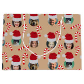 クリスマスおもしろいファミリーフォトサンタハツクラフト ラージペーパーバッグ (正面)