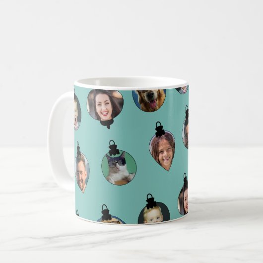 クリスマスおもしろいファミリーフォト顔オーナメント コーヒーマグカップ (正面左)