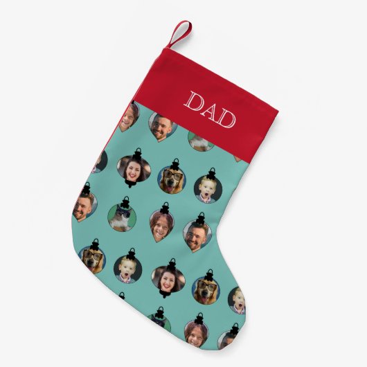 クリスマスおもしろいファミリーフォト顔オーナメント スモールクリスマスストッキング (正面 (吊り時))