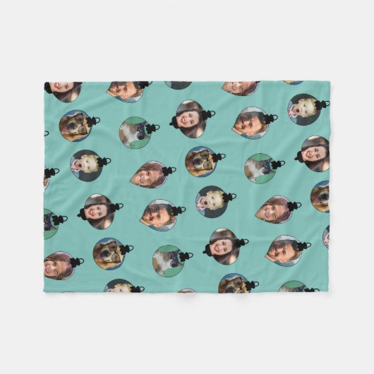 クリスマスおもしろいファミリーフォト顔オーナメント フリースブランケット (正面(横))