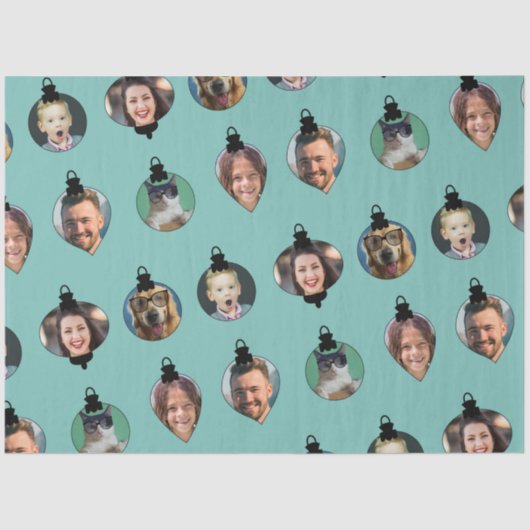 クリスマスおもしろいファミリーフォト顔オーナメント 薄葉紙 (正面)