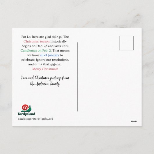 クリスマスおもしろいファミリーレトロ先送り シーズンポストカード (裏面)