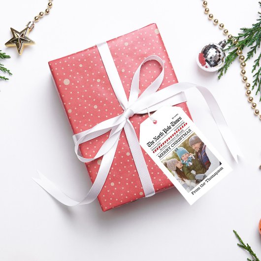 クリスマスおもしろいフォトホリデイ新聞カスタム ギフトタグ