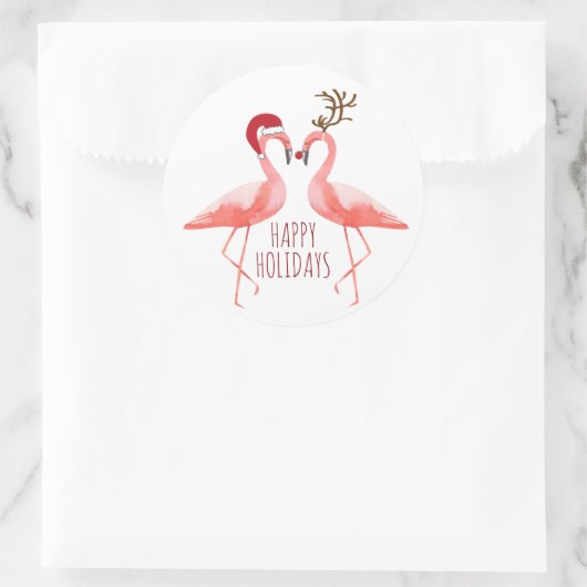 クリスマスおもしろいフラミンゴスカップルのサンタとルドルフ ラウンドシール (バッグ)