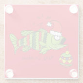 クリスマスおもしろいベース魚釣り魚かわいい漫画 ガラスコースター (裏面)