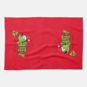 クリスマスおもしろいベース魚釣り魚かわいい漫画 キッチンタオル (横)