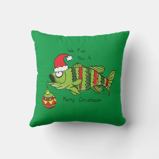 クリスマスおもしろいベース魚釣り魚かわいい漫画 クッション (裏面)