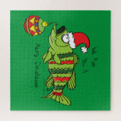 クリスマスおもしろいベース魚釣り魚かわいい漫画 ジグソーパズル (横)