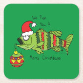 クリスマスおもしろいベース魚釣り魚かわいい漫画 スクエアペーパーコースター (正面)