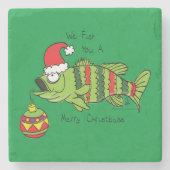 クリスマスおもしろいベース魚釣り魚かわいい漫画 ストーンコースター (正面)