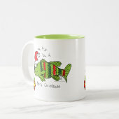 クリスマスおもしろいベース魚釣り魚かわいい漫画 ツートーンマグカップ (正面左)