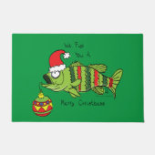 クリスマスおもしろいベース魚釣り魚かわいい漫画 ドアマット (正面)