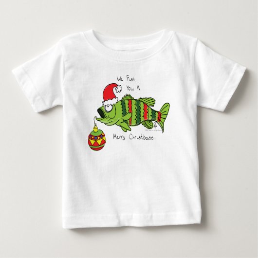 クリスマスおもしろいベース魚釣り魚かわいい漫画 ベビーTシャツ (正面)