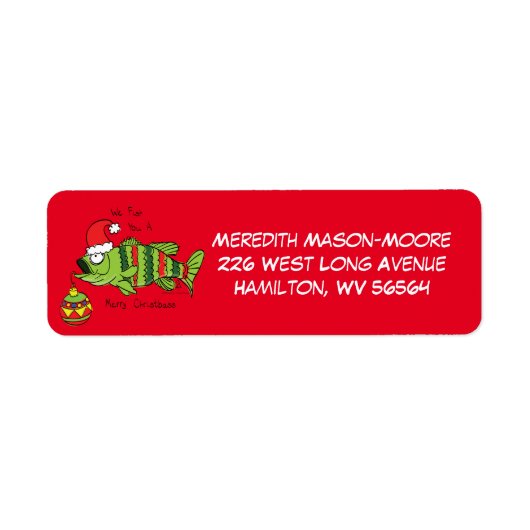 クリスマスおもしろいベース魚釣り魚かわいい漫画 ラベル (正面)