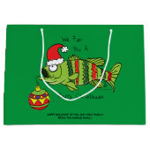 クリスマスおもしろいベース魚釣り魚かわいい漫画 ラージペーパーバッグ (正面)