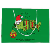 クリスマスおもしろいベース魚釣り魚かわいい漫画 ラージペーパーバッグ (裏面)