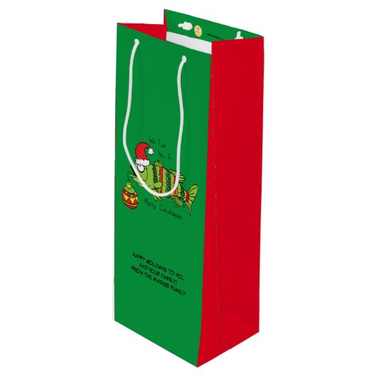クリスマスおもしろいベース魚釣り魚かわいい漫画 ワインギフトバッグ (正面アングル)
