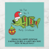 クリスマスおもしろいベース魚釣り魚かわいい漫画 ワインラベル (シングルラベル)